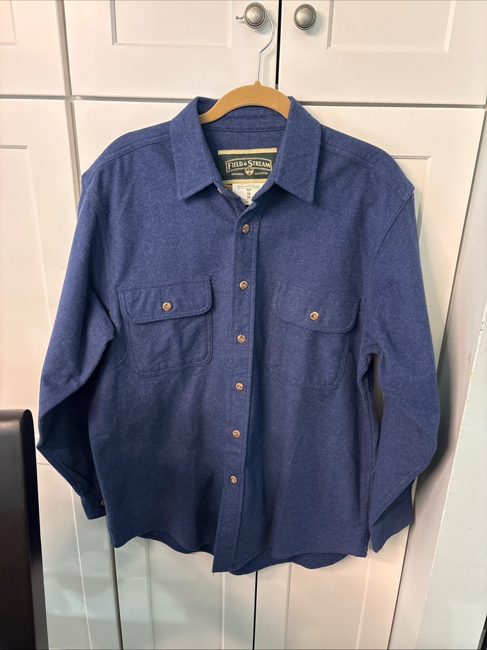 Field & Stream Men's Medium Blue Brushed Cotton Chamois Flannel Shirt Button Up